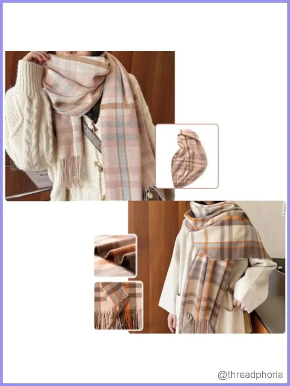 Soft Plaid Scarf for Women Winter Cashmere Feel Long Shawl Wrap